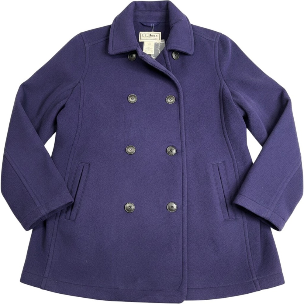 LL Bean Womens Purple Fleece Double Breasted Pea Coat Jacket 295940 Large NWOT